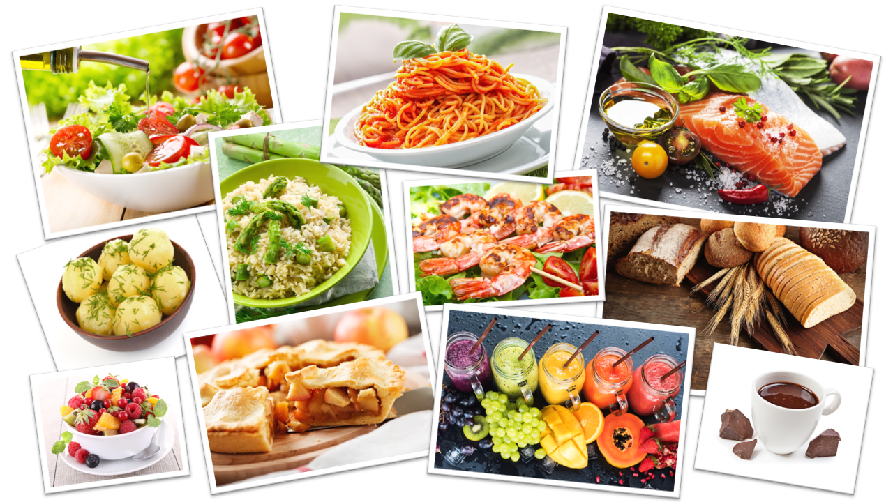 Varietà di cibi sani e gustosi del percorso alimentare